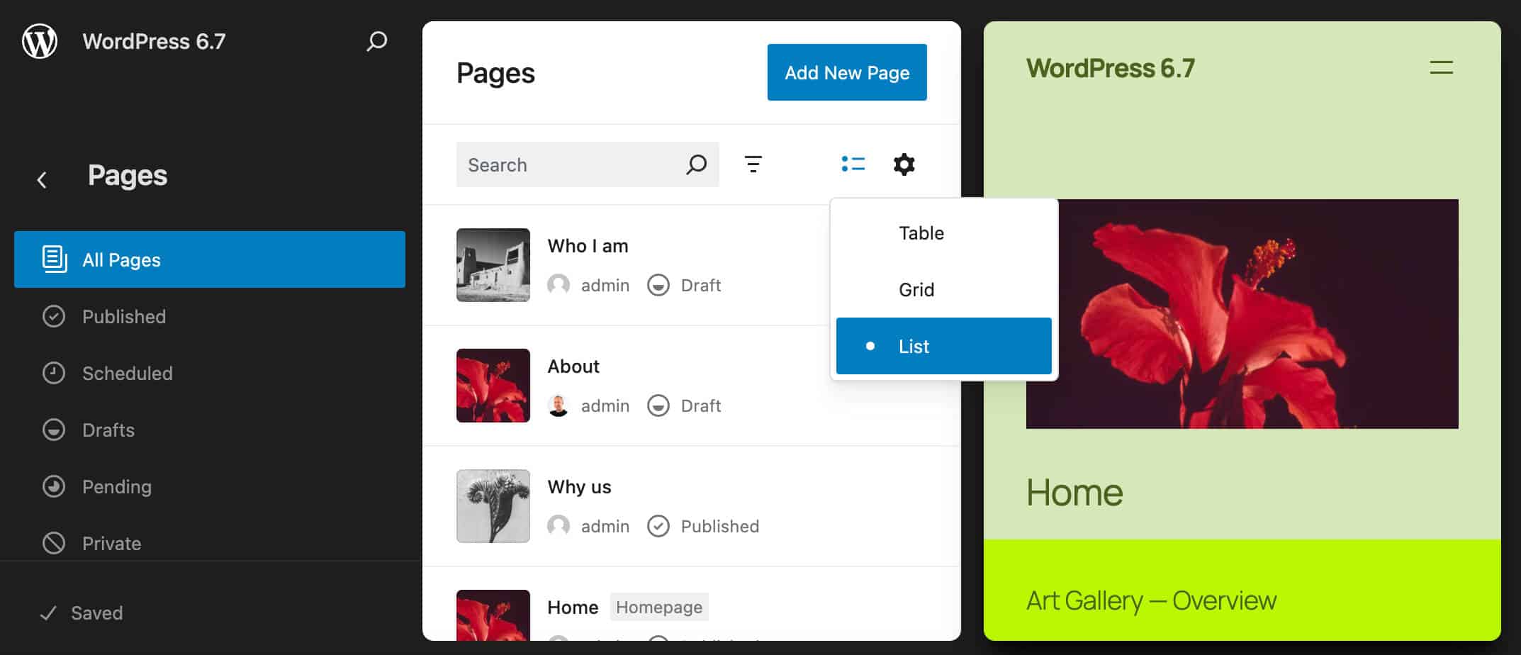 Lista de diseños en WordPress 6.7