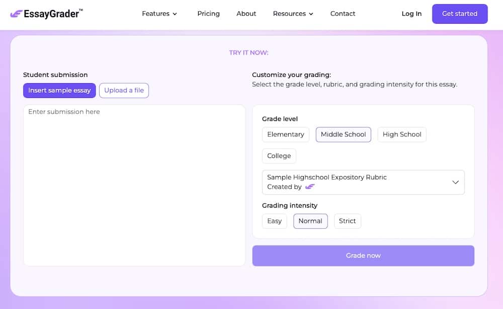 Ein Screenshot der Website von EssayGrader.