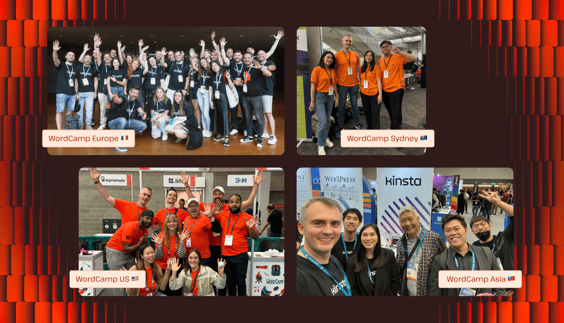 El equipo de Kinsta en WordCamp EE.UU., Europa, Sídney y Asia.