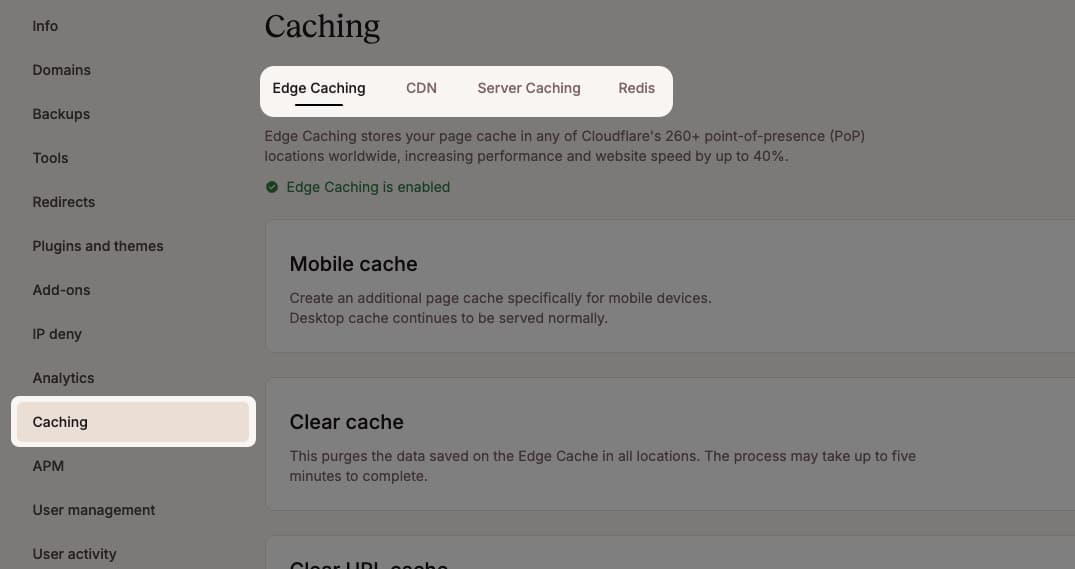 Caché en MyKinsta.