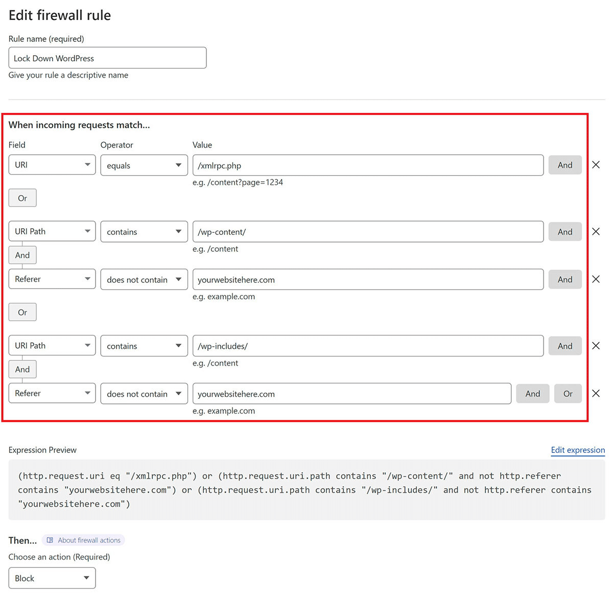 Regras personalizadas do WAF.