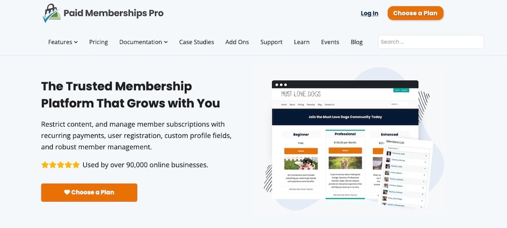 Ein Screenshot der Website „Paid Memberships Pro“ für Lehrkräfte.