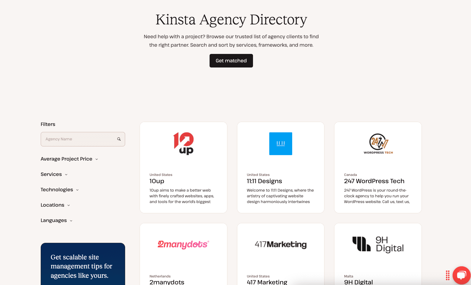 Programa de Agência Parceira da Kinsta