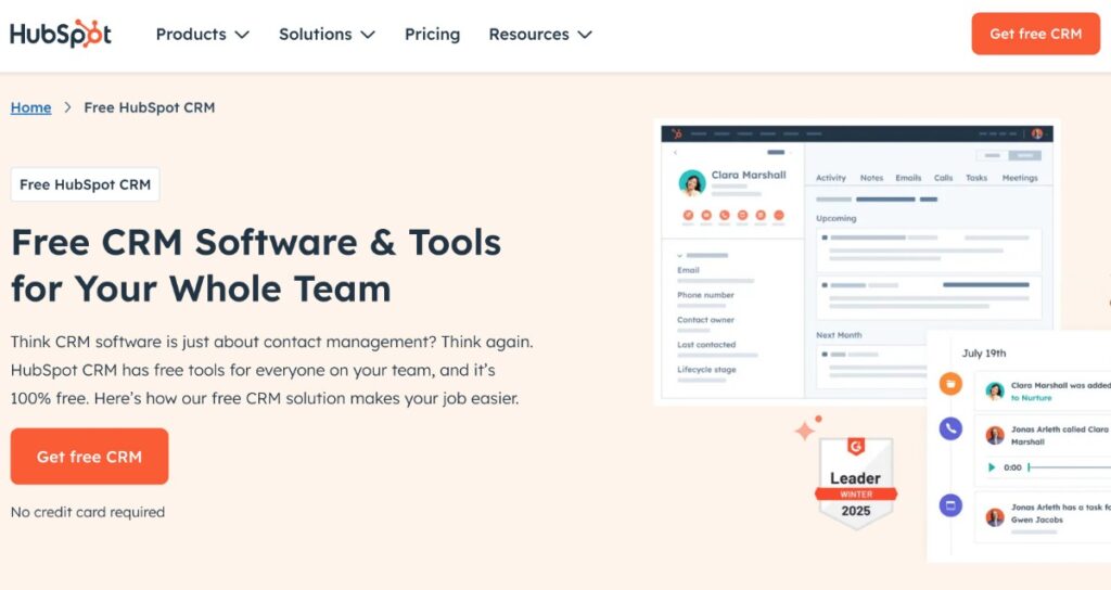 La homepage di HubSpot.