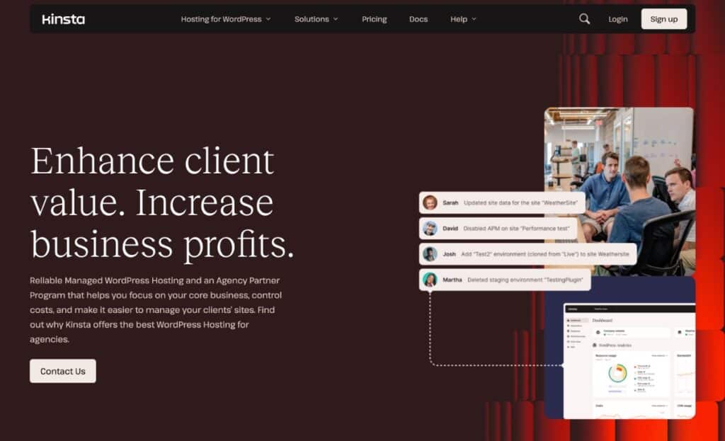 La pagina di hosting dell'agenzia WordPress Kinsta