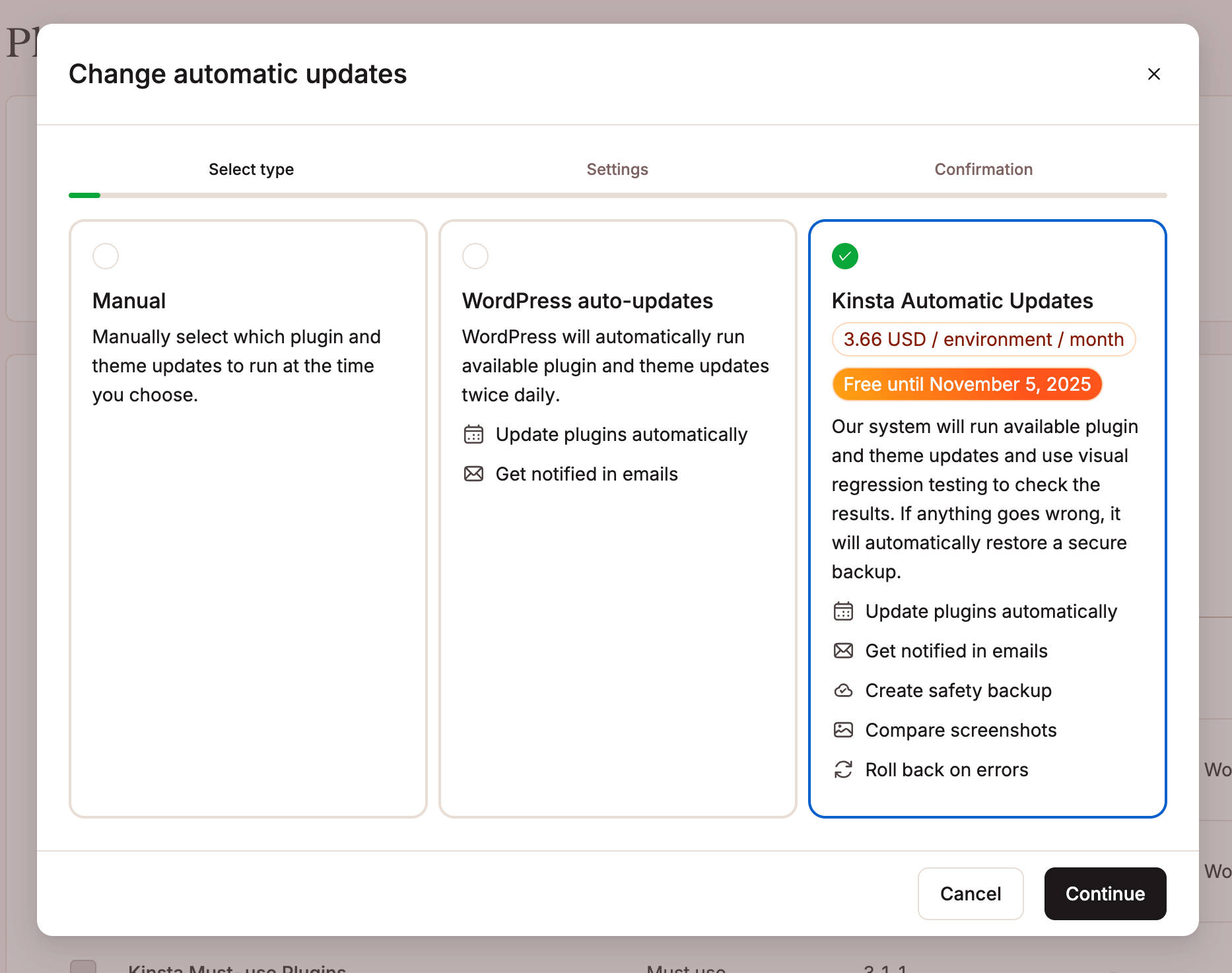 Cambiar las Actualizaciones Automáticas en MyKinsta