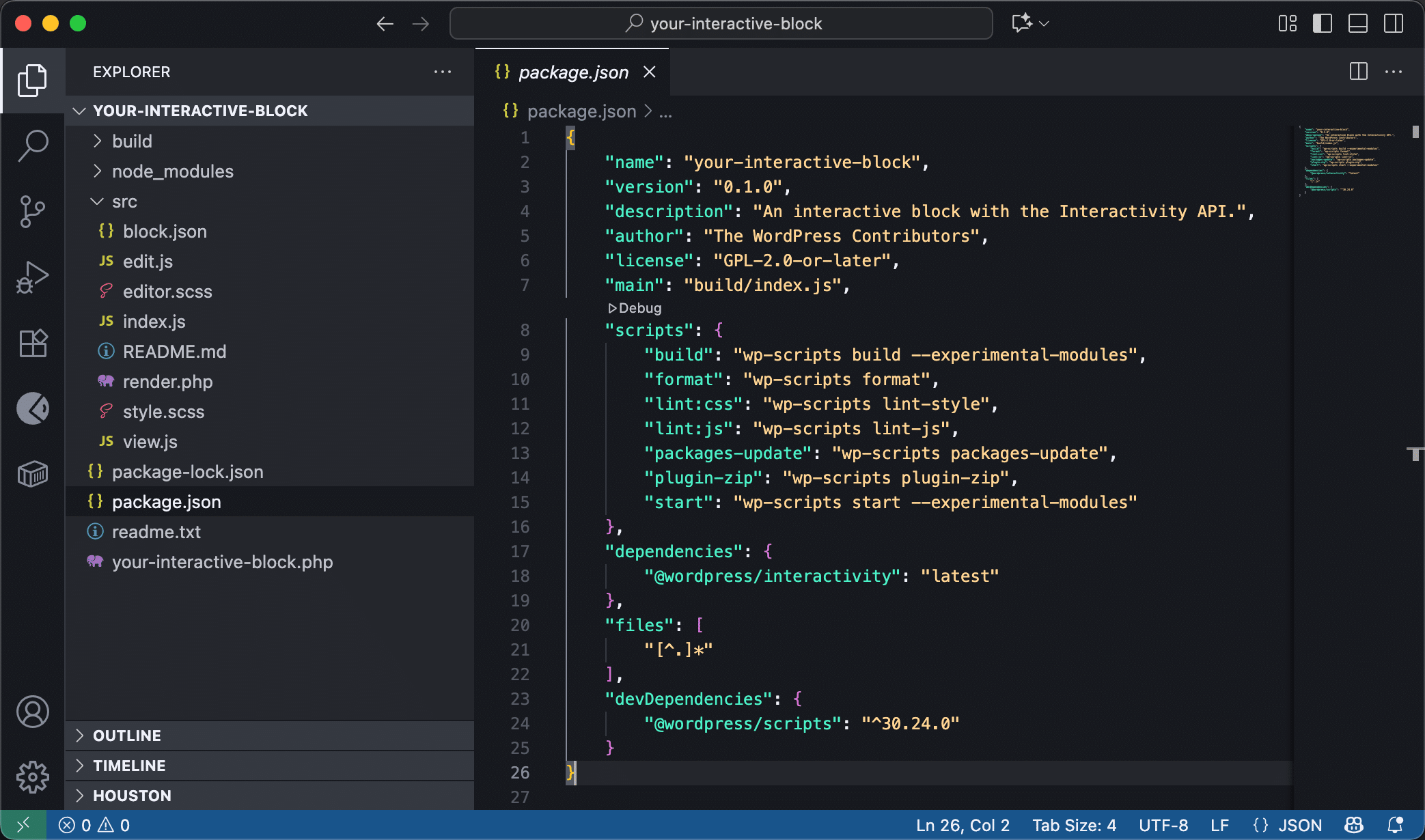 Um bloco interativo no Visual Studio Code