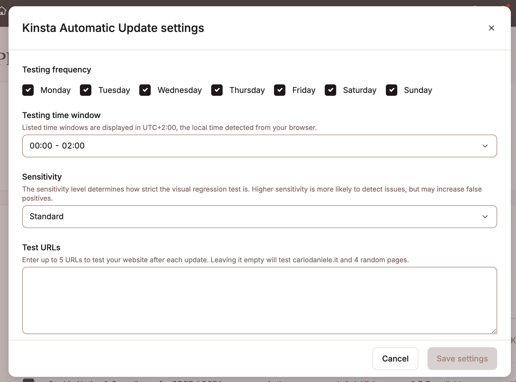 Configuración de las actualizaciones automáticas de Kinsta