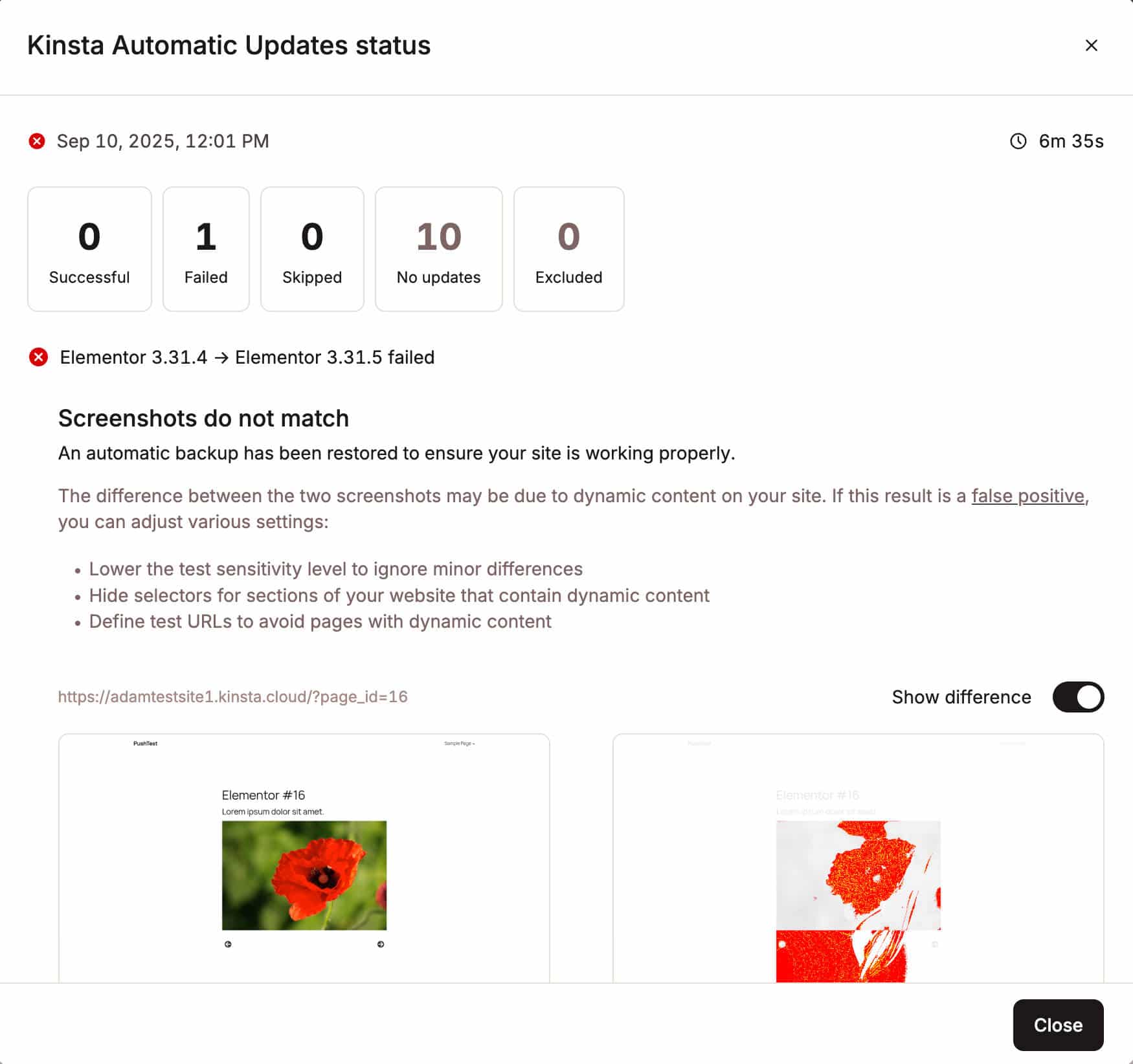 Atualizações automáticas com falha no MyKinsta.