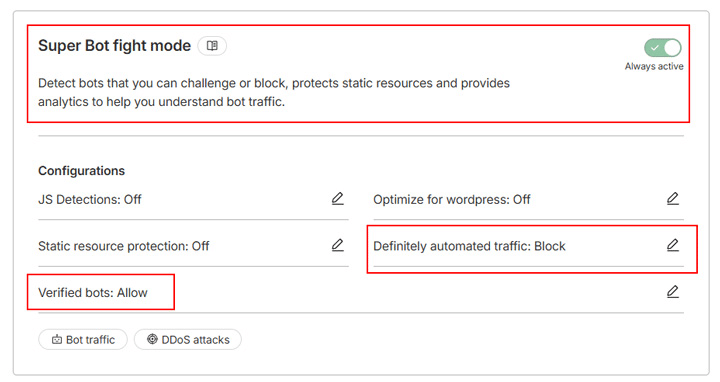 Mode Super Bot Fight de Cloudflare.
