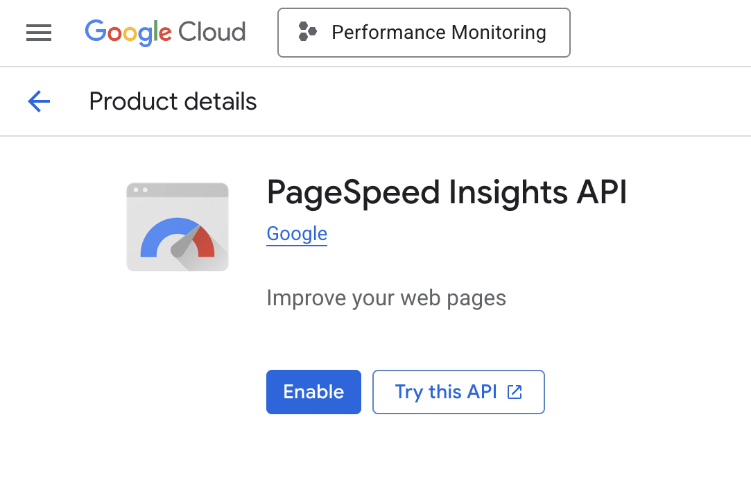 Habilitar a PageSpeed Insights API