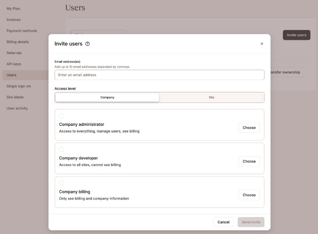 Die rollenbasierten Zugriffskontrollen von Kinsta für das MyKinsta-Dashboard